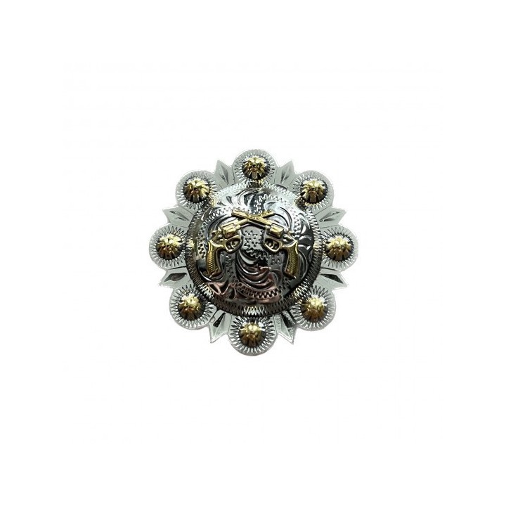 Crossed Pistols Berry Concho antique gold