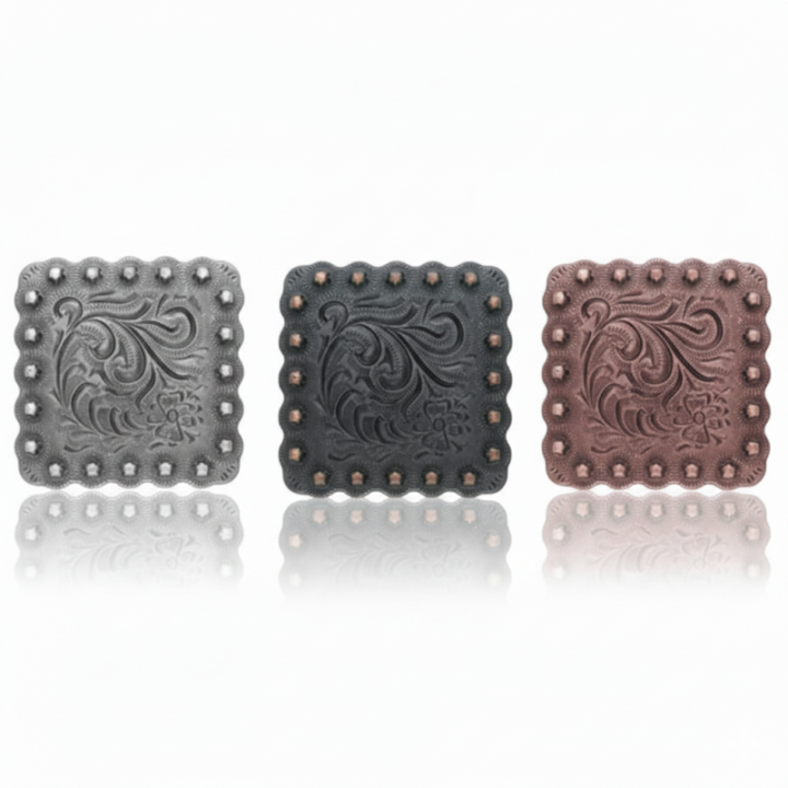 Square Floral Berry Concho black copper w/ chicago screw