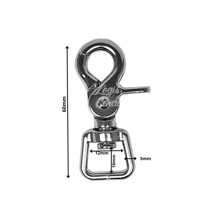 Mousqueton Acier Nickelé / Nickel mexicain carré tournant